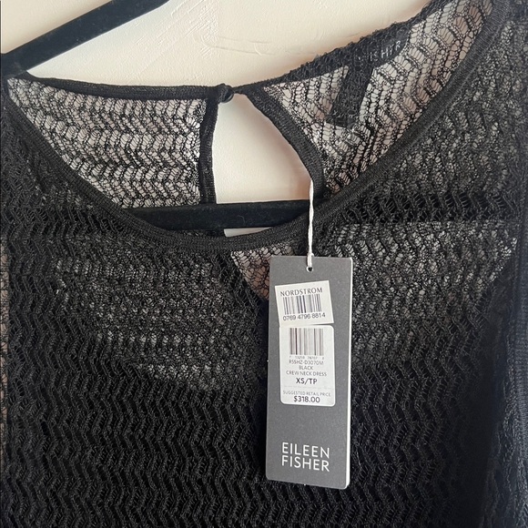 EILEEN FISHER Black Lace Hem Dress crew neck dress new with tags with slip dress - Picture 6 of 10